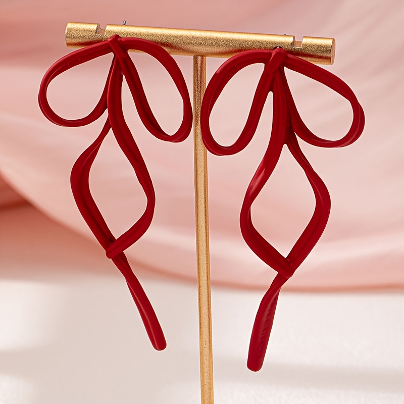 Red Bow Dangle Earrings - Classic Style for Women
